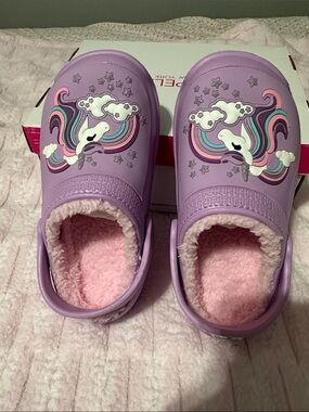 CapelliLilac Unicorn Fuzzy Lined Clogs size 12-13 girls